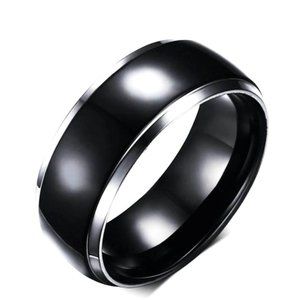 Black Stainless Steel With Silver 8mm Ring Unisex